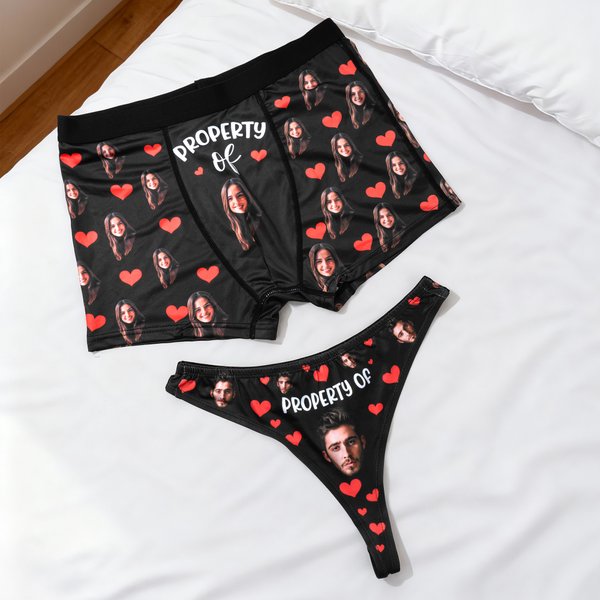 Hands Off, I’m Taken - Personalized Face Photos Couple Thong Boxer Underwear - Valentine's Day Gift for Him Her