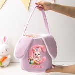 Cestino pasquale personalizzato con nome e iniziali, con orecchie di coniglio - Regalo per bambini