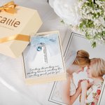 Personalised Blue Crystal Bridal Bouquet Charm with Engraved Text and Card Something Blue Wedding Gift for Bride