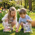 Personalized Pink Bow Ribbon Rabbit Ears Clear Gift Bag with Name Easter Party Favors Gift for Kids