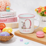 Personalised Cute Bunny Easter Eggs Initial 12 oz Enamel Mug with Name Easter Party Gift for Boys Girls