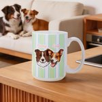 Personalised Watercolour Line Drawing Pet Photo Striped Ceramic Mug with Name Daily Use Pet Remembrance Gift for Pet Owner Lover