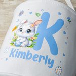 Personalized Cute Bunny Flower Canvas Easter Basket with Name and Initial Egg Hunting Accessories Easter Gift for Boys Girls