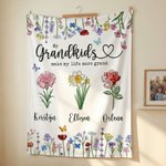 Personalized 1-6 Crystal Birth Flowers Soft Throw Blanket with Names Home Decor Mother's Day Gift for Grandma