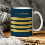 Taza de Cerámica con Franja de Epaulette Personalizada con Texto Regalo de Promoción de Jubilación para Capitán Piloto