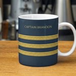 Taza de Cerámica con Franja de Epaulette Personalizada con Texto Regalo de Promoción de Jubilación para Capitán Piloto