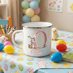 Personalised Cute Bunny Easter Eggs Initial 12 oz Enamel Mug with Name Easter Party Gift for Boys Girls