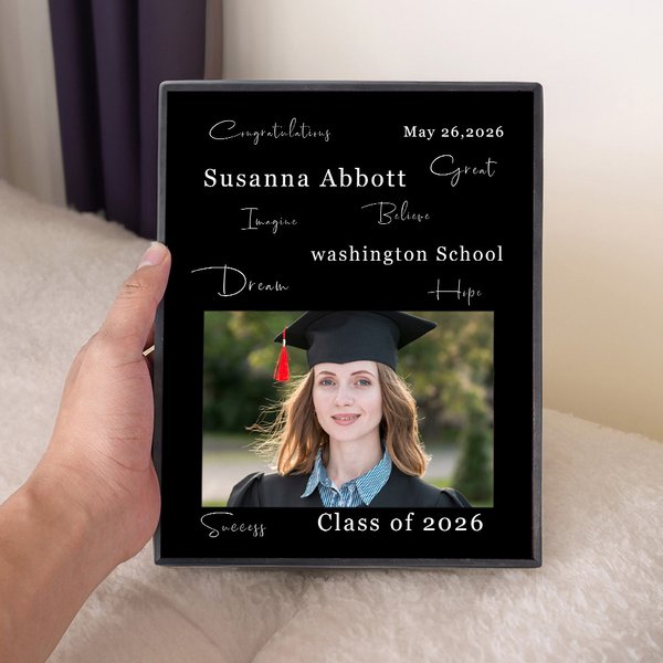 Gepersonaliseerd felicitatie fotolijstje met foto en naam, klas van 2026 afstudeergeschenk voor afgestudeerde