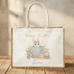 Personalised Cute Bunny Egg Large Jute Bag with Name Easter Egg Hunting Party Gift for Kids Girls