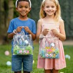 Personalized Pink Bow Ribbon Rabbit Ears Clear Gift Bag with Name Easter Party Favors Gift for Kids