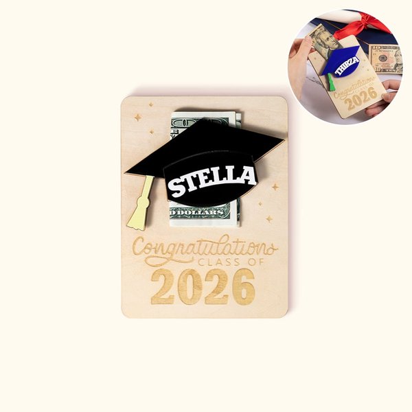 Porte-monnaie en Bois Personnalisé avec Nom et Texte Gravés Cadeau de Félicitations pour les Diplômés de la Promotion 2026