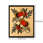Personalised American Traditional Hearts Tattoo Flash Art Print with Name Home Decor Birthday Anniversary Gift for Couples
