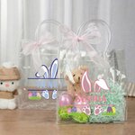 Personalized Pink Bow Ribbon Rabbit Ears Clear Gift Bag with Name Easter Party Favors Gift for Kids