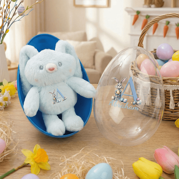 Personalisierte Cute Rabbit Bunny Initial Fillable Jumbo Osterei und dehnbar Plüsch Hase Set Ostern Geburtstag Party Favors Geschenk für Kinder