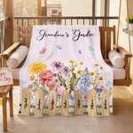 Personalised 1-7 Birth Flowers Butterfly Soft Throw Blanket with Names Home Decor Mother’s Day Birthday Gift for Mom Grandma