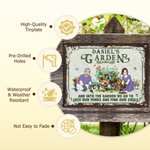 Personalised Garden Theme Cartoon Character Horizontal Metal Sign with Name Garden Door Decor Birthday Gift for Grandma Mom Garden Lover