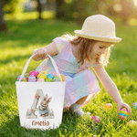 Personalized Cute Bunny Egg Easter Basket with Name and Initial Easter Party Eggs Hunting Gift for Kids
