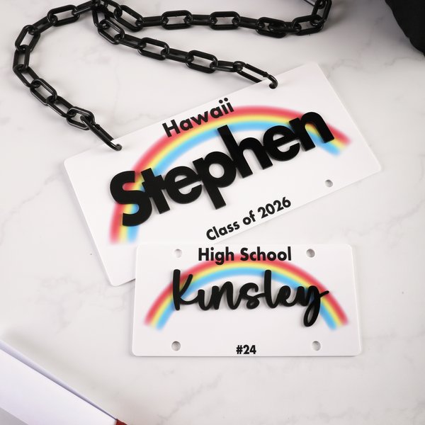 Personalised Number Plate Lei with Text and Chain Graduation Lei Daily Use Decoration Accessory Graduation Gift for High School College Graduates