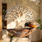 Mangeoire à oiseaux ronde en bois amovible et imperméable personnalisée avec nom, année et texte Cadeau commémoratif de sympathie pour la perte d'un être cher