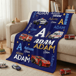 Personalised Cartoon Police Car Fire Lorry Ambulance Multicolor  Soft Throw Blanket with Name Home Decor Daily Use Birthday Gift for Children