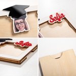Gepersonaliseerd afstudeercapje met foto Houten Geldhouder met Naam en Jaar Klas van 2026 Afstudeercadeau voor afgestudeerden