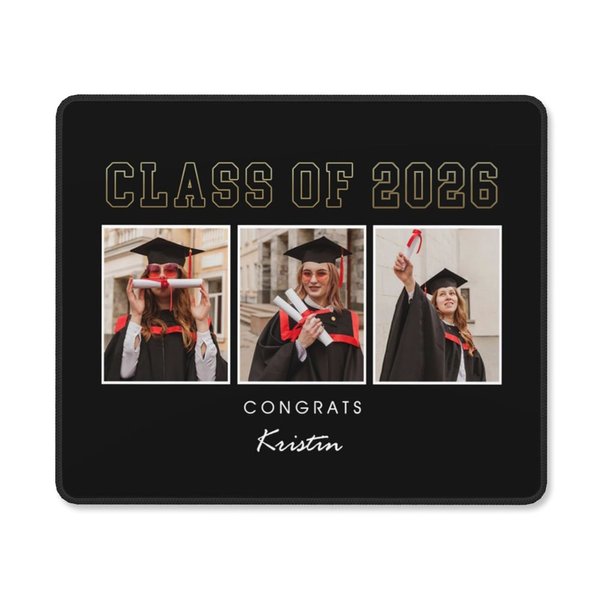 Alfombrilla de Ratón Personalizada Retro Photo Collage Congrats Antideslizante con Nombre y Clase de 2026 Regalo de Graduación para Graduados