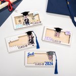 Gepersonaliseerd afstudeercapje met foto Houten Geldhouder met Naam en Jaar Klas van 2026 Afstudeercadeau voor afgestudeerden