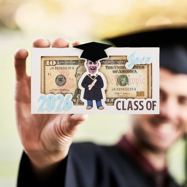 Portamonete in legno personalizzato con nome e anno Classe 2026 Regalo di laurea per laureati con foto del cappello di laurea