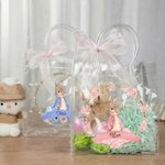 Personalized Beatrix Potter Peter Rabbit Wreath Transparent Tote Bag with Pink Bow and Name Eggs Hunting Party Easter Gift for Boys Girls