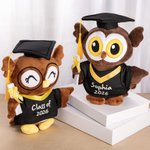 Personalised Cute Grad Cap and Bachelor's Gown Owl Plush Toy with Text and Year Souvenir Graduation Ceremony Gift for Graduates Classmates
