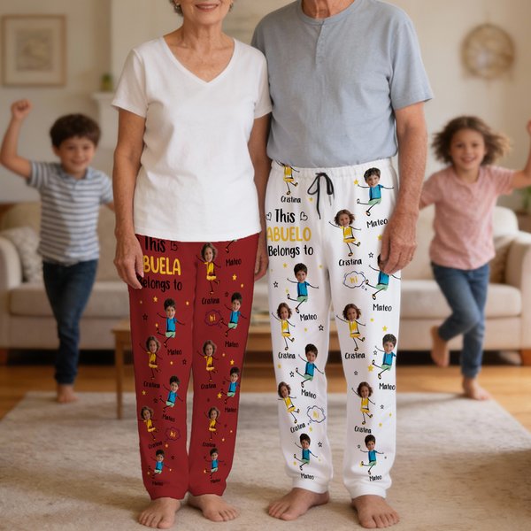 Pantalones de pijama personalizados con fotos de 1 a 12 caras dibujo lineal de niño nombre y bolsillos regalo de cumpleaños y diario para familia