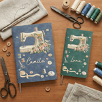 Personalised Vintage Sewing Machine Pattern Name A5 A6 PU Leather Notebook Daily Use Birthday Gift for Sewers Women