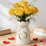 Vase en céramique personnalisé avec nom, texte, date, anniversaire, cadeau de mariage pour un couple de jeunes mariés.