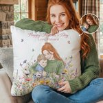 Taie d'oreiller personnalisée en forme d'aquarelle avec photo peinte à la main avec nom Cadeau de fête des mères pour femme