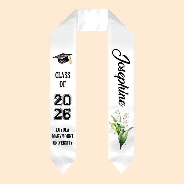 Personalised Birth Flower Graduation Stole with Name and Graduation Year Class Of 2026 Graduation Gift for Graduates