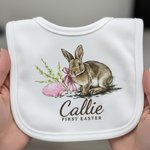 Personalized First Easter Bunny Baby Bib with Name and Easter Egg Baby Shower Easter Gift for Newborns