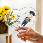 Personlig födelseblomma tecknad karaktär hjärtformad akrylplatta med namn skrivbordsdekoration examen födelsedagspresent för akademiker