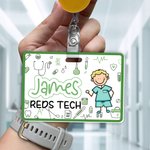 Gepersonaliseerde eenvoudige lijn tekening acryl ID Badge Buddy met naam verpleegkundige Week verjaardag Gift voor verpleegkundige arts medisch personeel