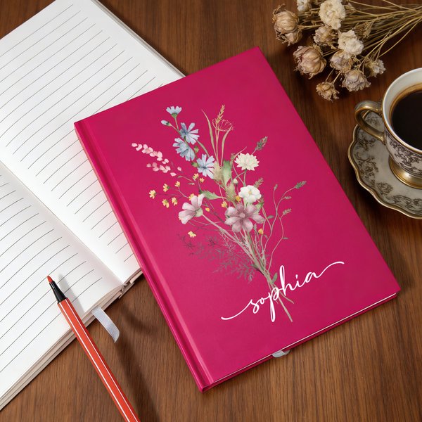 Quaderno personalizzato Vintage Elegante Bouquet di fiori selvatici A5 con nome Compleanno Regalo per la festa della mamma per la donna Famiglia Amici