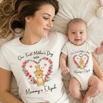 Personalizado Animales Lindos Corona de Corazones 100% Algodón Body de Bebé Camiseta a Juego con Nombres Primer Regalo del Día de la Madre para Recién Nacido Nueva Mamá