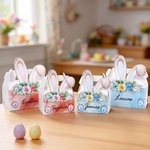 Personlig presentask med handtag och namn med söta blommor och kaninöron Påskfestgåva till barn