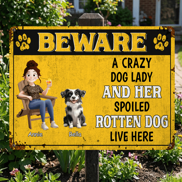 Personalized Paw Print Cartoon Character Dog Garden Tinplate Sign with Name Garden Decor Birthday Anniversary Gift for Pet Owner Lover