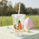 Personlig påskmorotkanin 16 oz plast transparent sugrörsmugg med namn och initialer påskdag födelsedagspresent för barn