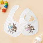 Personalized First Easter Bunny Baby Bib with Name and Easter Egg Baby Shower Easter Gift for Newborns
