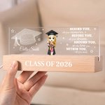 Personalized Cute Cartoon Graduate Character Acrylic LED Night Light with Wooden Base and Name Home Decor Graduation Gift for Class of 2026 Graduates