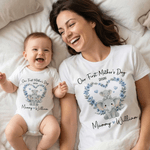 Personalised Cute Animals Heart Wreath 100% Cotton Baby Bodysuit T-shirt Matching Outfit with Names First Mother's Day Gift for Newborn New Mom