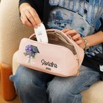 Gepersonaliseerde Geboorte Bloem Afstuderen Cap PU Lederen Wijd Open Make-up tas met naam Afstuderen Reizen Essentials Gift voor afgestudeerden