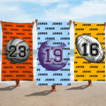 Personalized Retro Ball Sports Oversized Quick Dry Beach Towel with Name Summer Vacation Accessory Birthday Gift for Ball Sports Lovers Friends