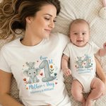 Spersonalizowana koszulka dla niemowląt Flower Heart Cute Animal Mama 100% bawełna Body niemowlęce Dopasowany strój z imionami 1. prezent na Dzień Matki dla mamy niemowlęcia