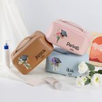 Gepersonaliseerde Geboorte Bloem Afstuderen Cap PU Lederen Wijd Open Make-up tas met naam Afstuderen Reizen Essentials Gift voor afgestudeerden